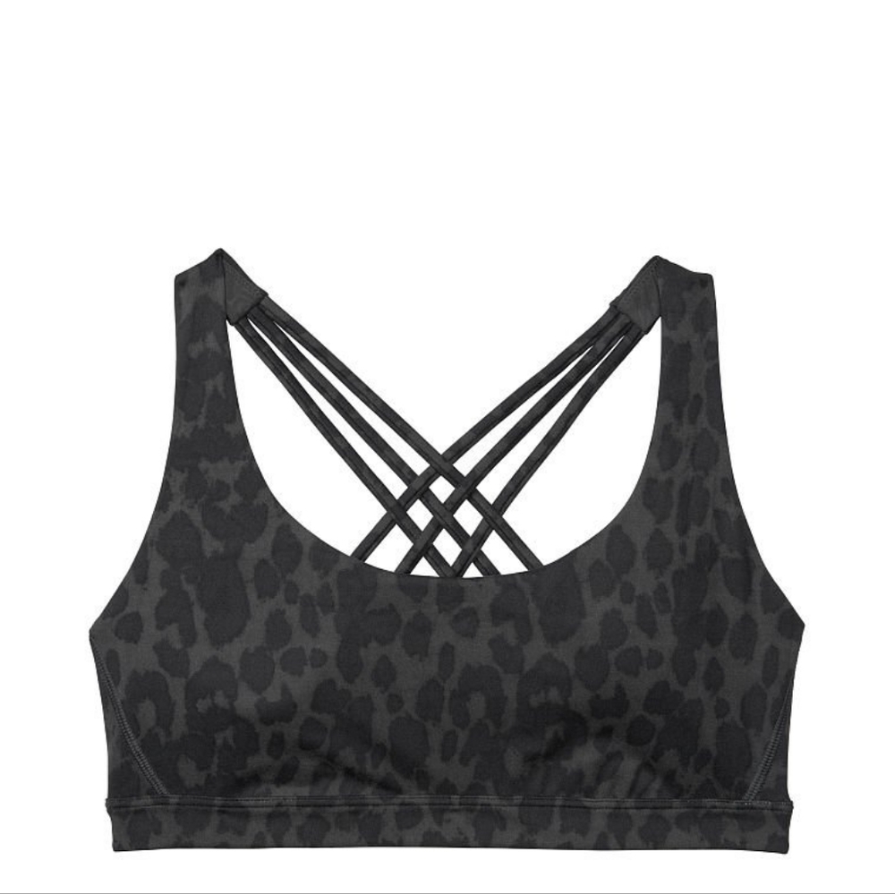 NWT Victoria's Secret Strappy Back sports bra Small Grey Leopard print